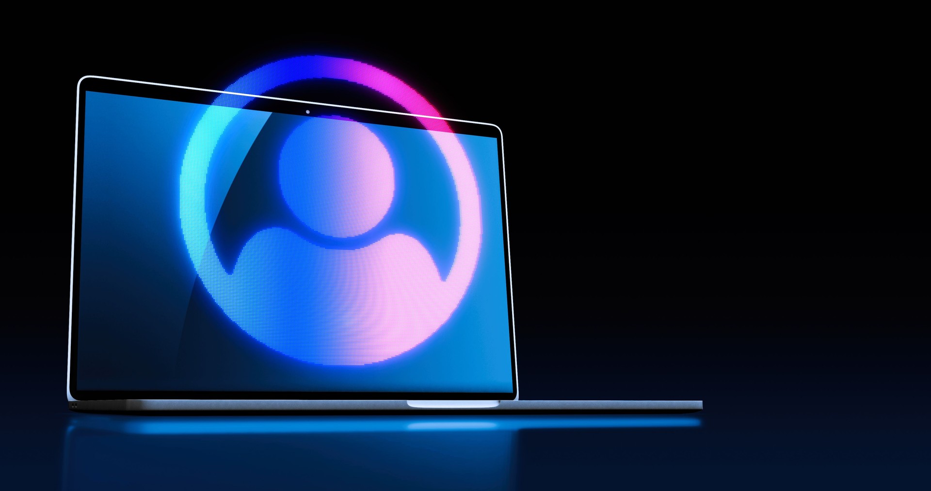 Hologram Social Media Icon on computer with copy space